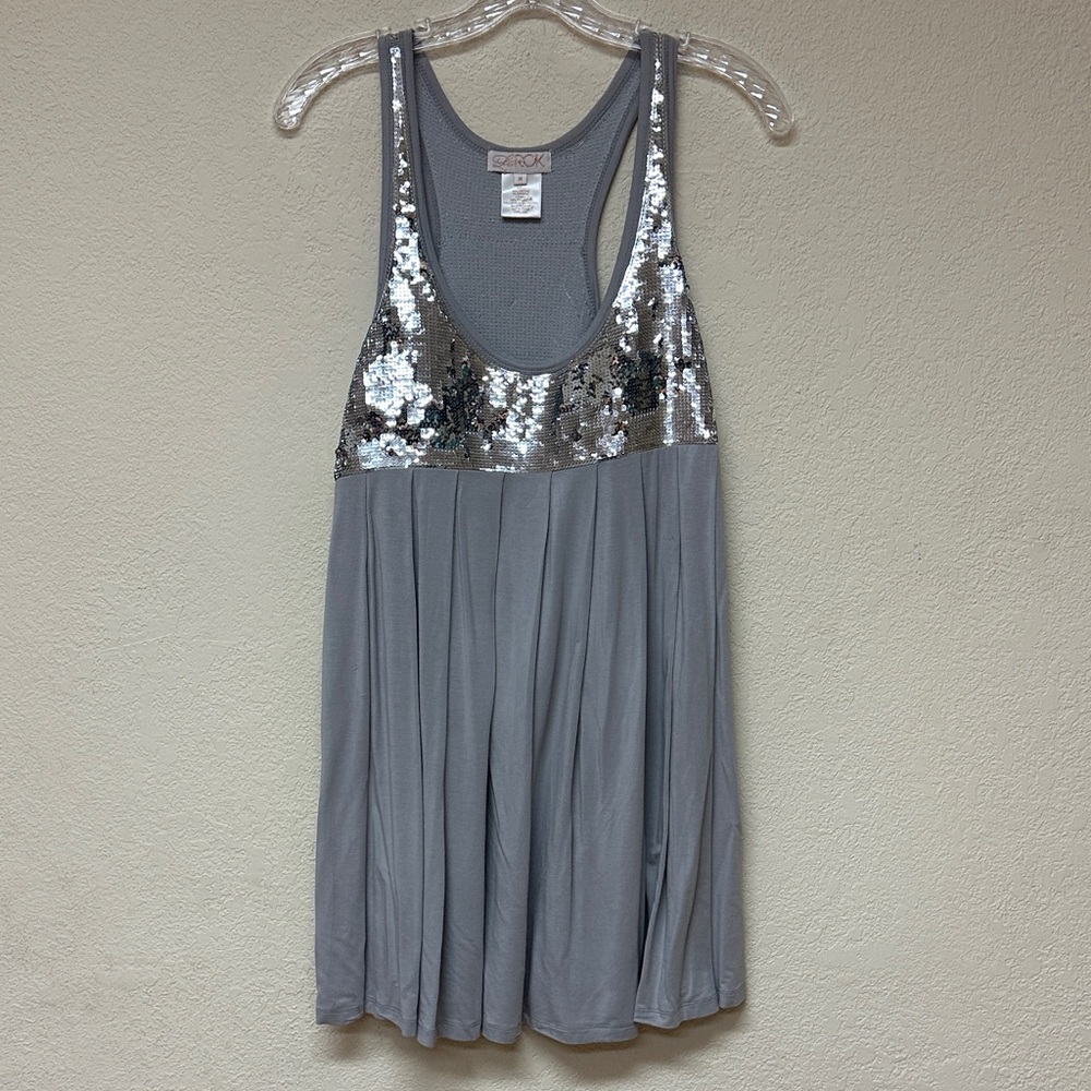 LaRok womans Gray Sequin Tank mini Dress size M